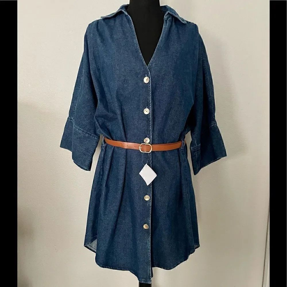 NWT Zara Belted Denim Shirt Dress